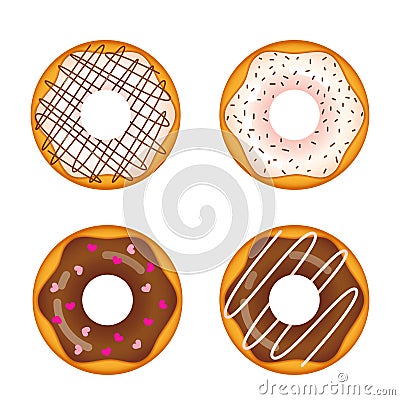 Set of realistic donuts in chocolate and white glaze Vector Illustration